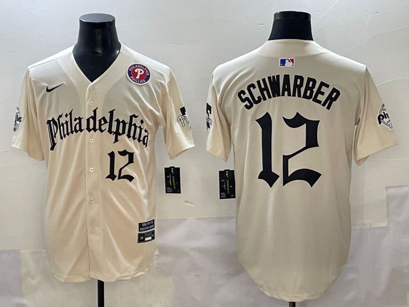 Men 2025 Philadelphia Phillies #12 Schwarber Cream Five generations Joint Name Nike MLB Jersey style 5->philadelphia phillies->MLB Jersey